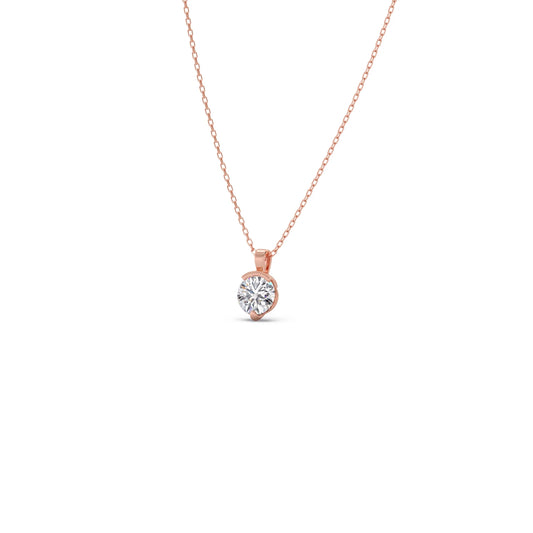 Half Bezel & Claw Prong Set Luminous Round Shape Solitaire Pendant Necklace