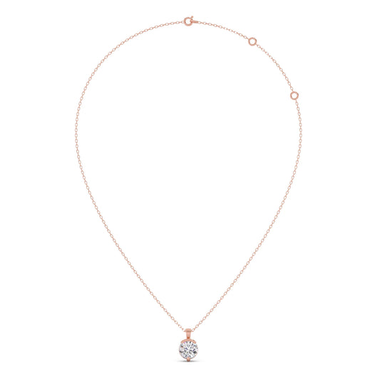Half Bezel & Claw Prong Set Luminous Round Shape Solitaire Pendant Necklace