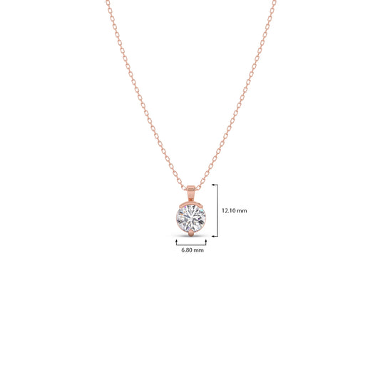 Half Bezel & Claw Prong Set Luminous Round Shape Solitaire Pendant Necklace