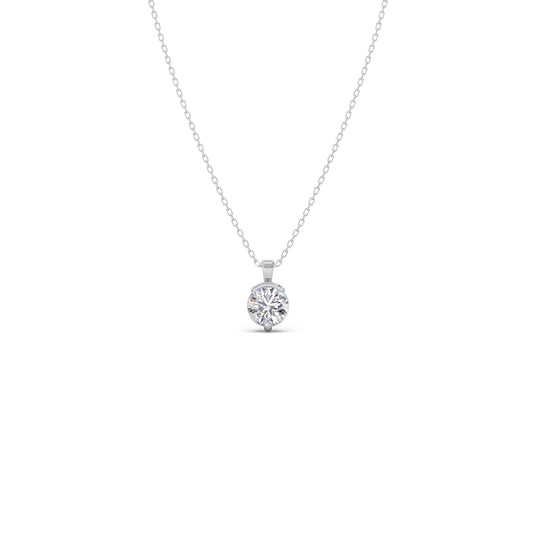 Half Bezel & Claw Prong Set Luminous Round Shape Solitaire Pendant Necklace