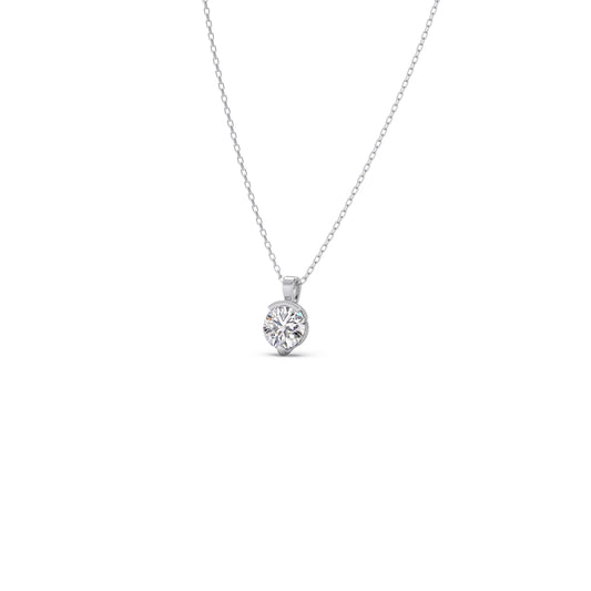Half Bezel & Claw Prong Set Luminous Round Shape Solitaire Pendant Necklace