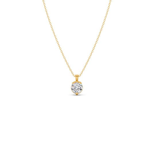Half Bezel & Claw Prong Set Luminous Round Shape Solitaire Pendant Necklace