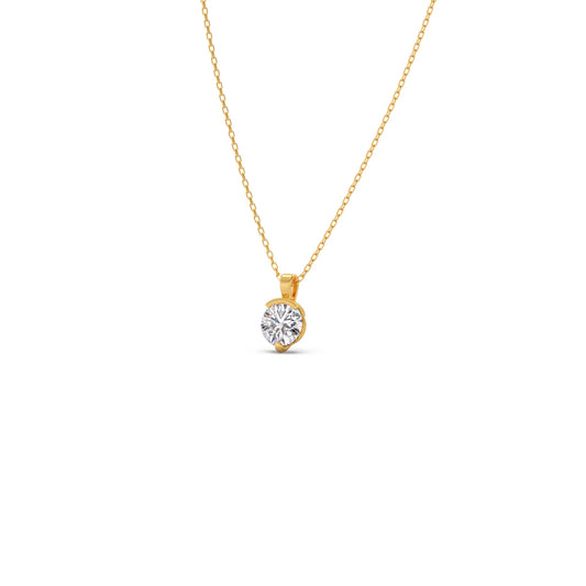 Half Bezel & Claw Prong Set Luminous Round Shape Solitaire Pendant Necklace