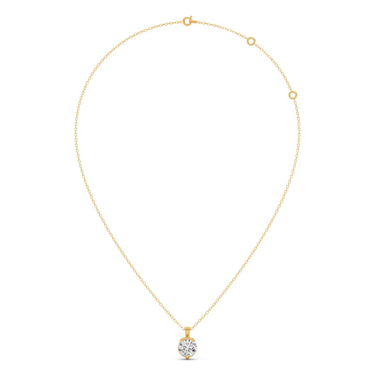 Half Bezel & Claw Prong Set Luminous Round Shape Solitaire Pendant Necklace