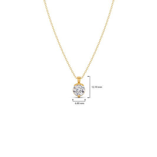 Half Bezel & Claw Prong Set Luminous Round Shape Solitaire Pendant Necklace
