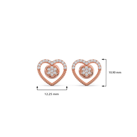 Gold Diamond Heart Stud Earrings