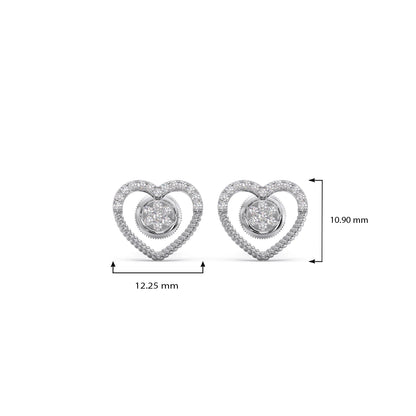 Gold Diamond Heart Stud Earrings