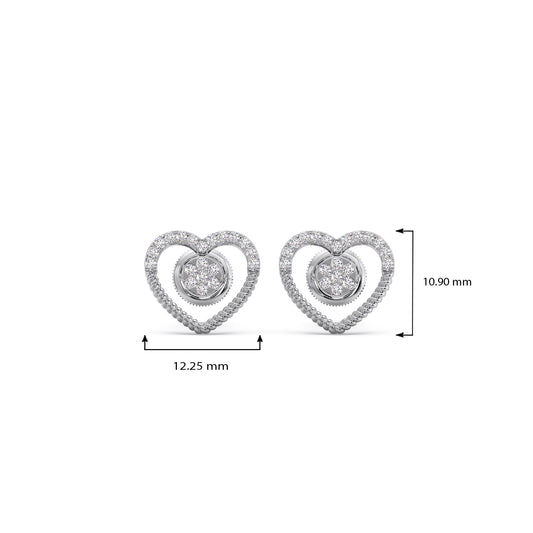 Gold Diamond Heart Stud Earrings