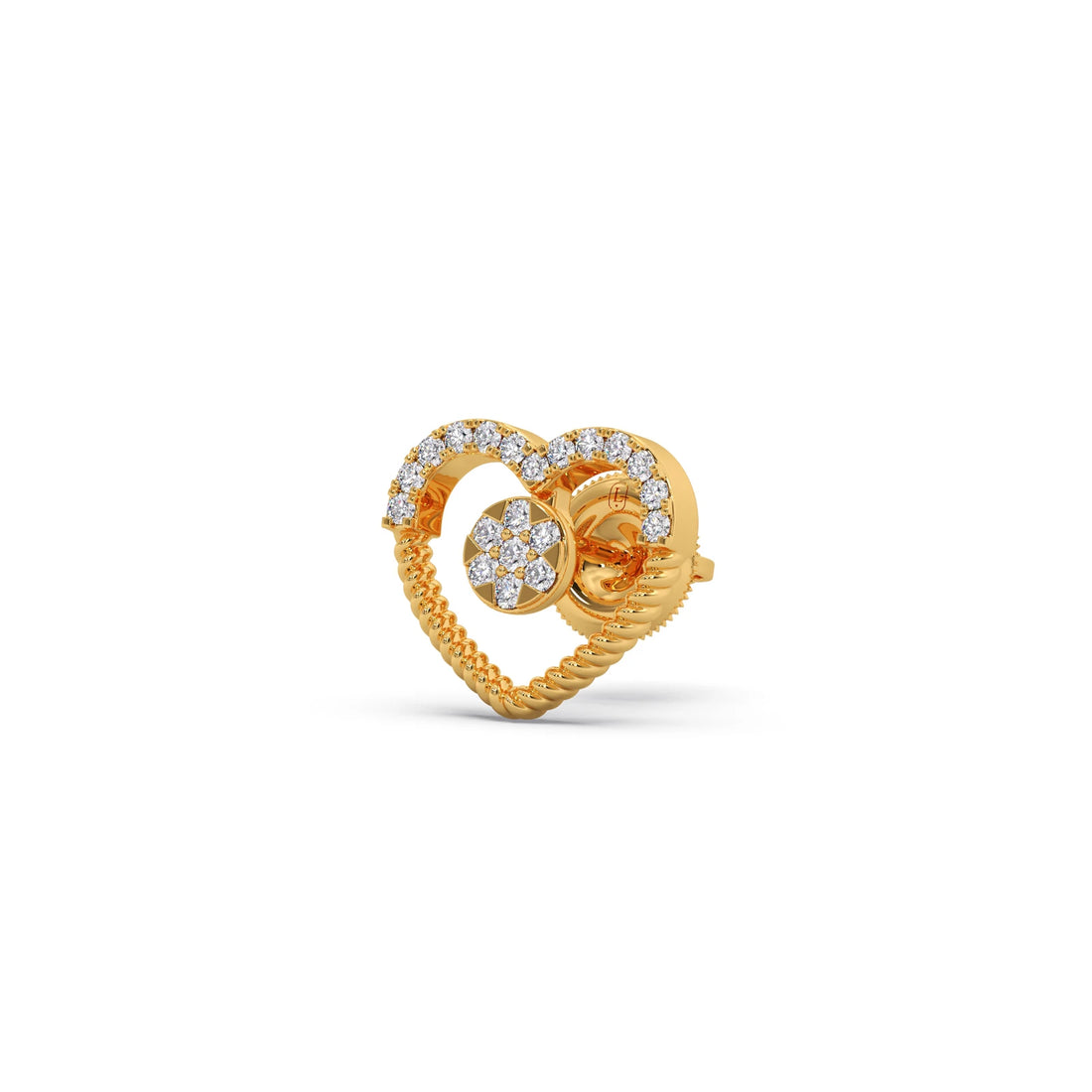 Gold Diamond Heart Stud Earrings