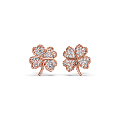 Diamond Flower Clover Stud Earrings