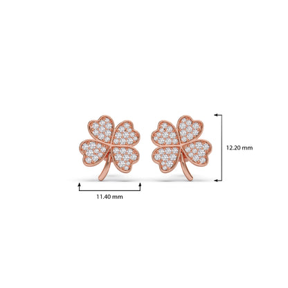 Diamond Flower Clover Stud Earrings
