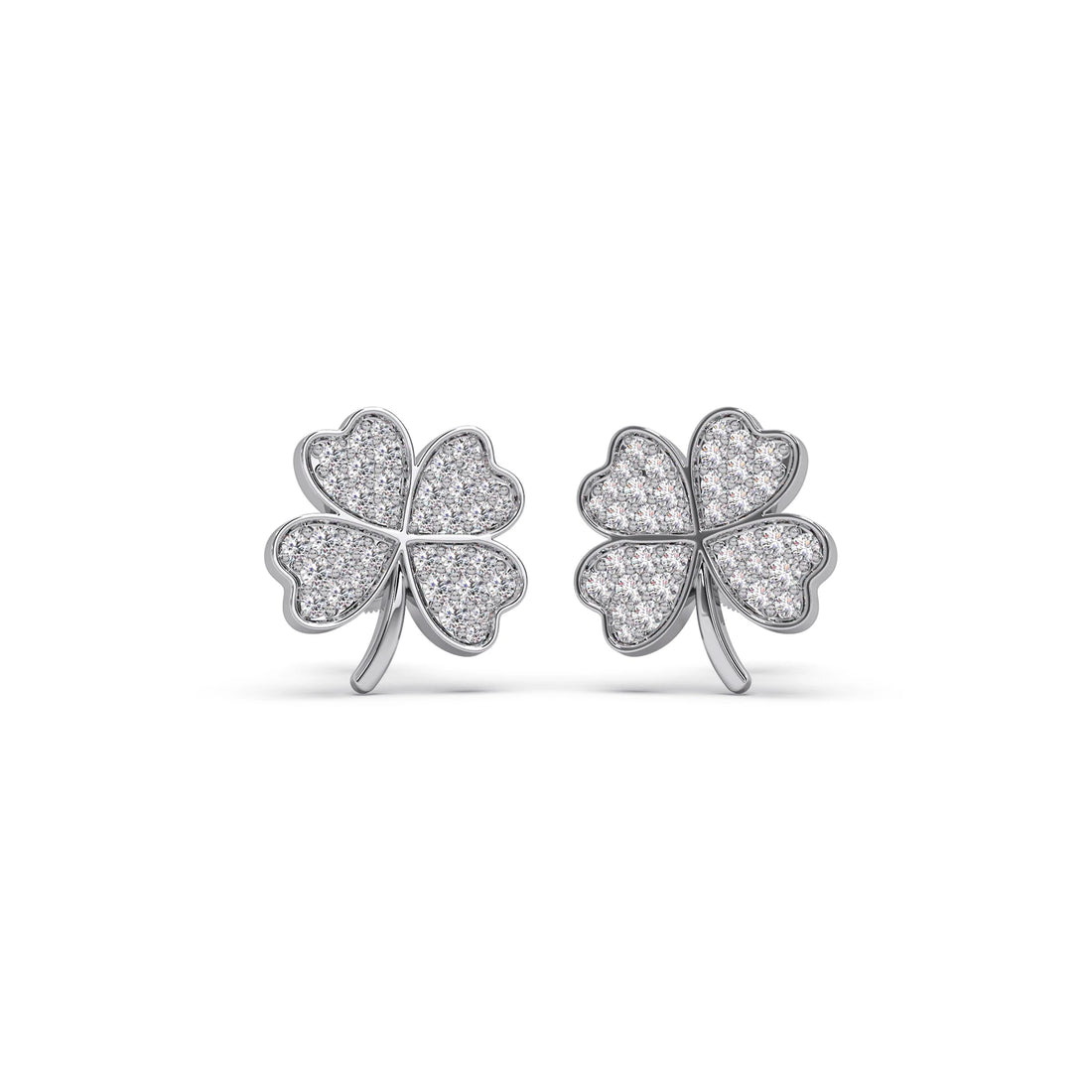Diamond Flower Clover Stud Earrings