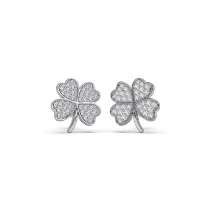 Diamond Flower Clover Stud Earrings