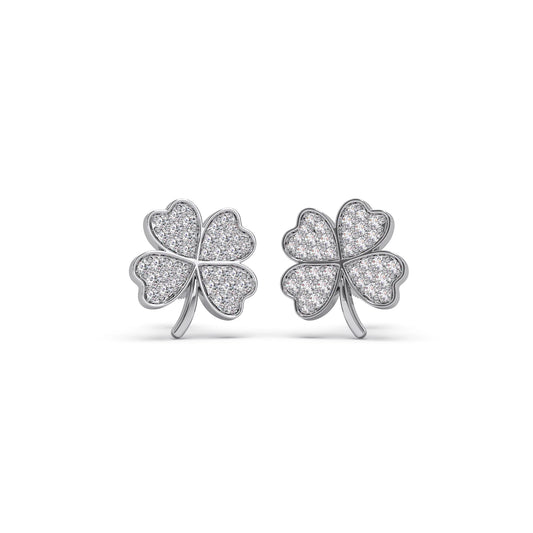 Diamond Flower Clover Stud Earrings