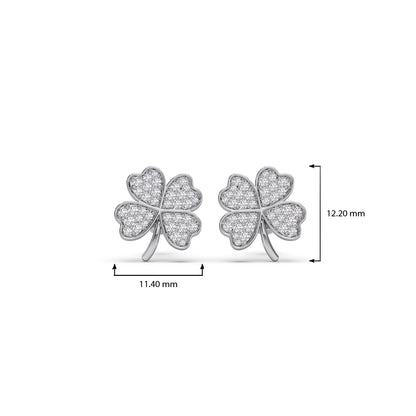 Diamond Flower Clover Stud Earrings