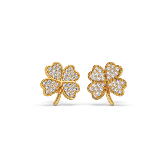 Diamond Flower Clover Stud Earrings