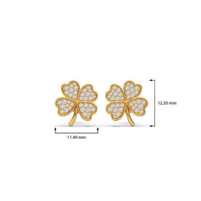 Diamond Flower Clover Stud Earrings