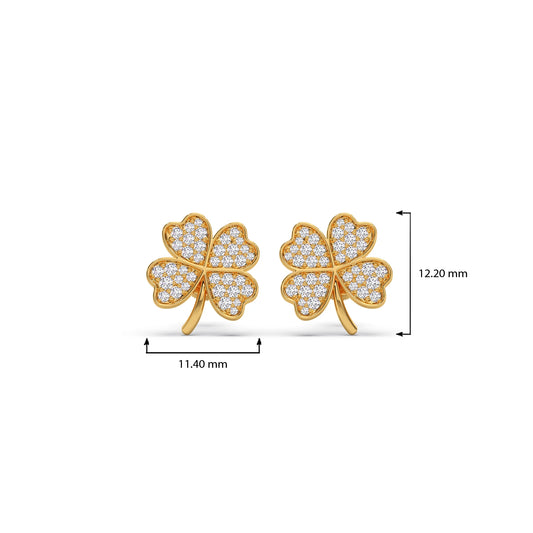 Diamond Flower Clover Stud Earrings