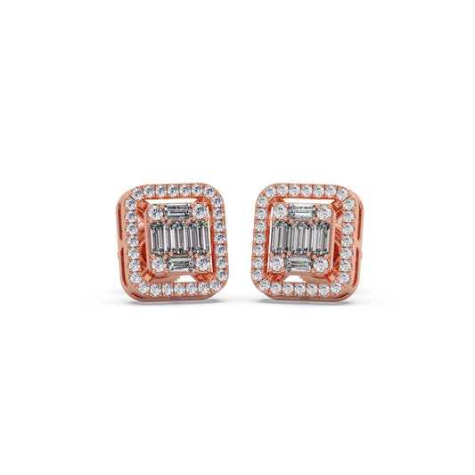 Baguette & Round Halo Earrings