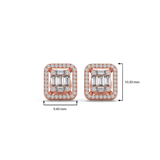 Baguette & Round Halo Earrings