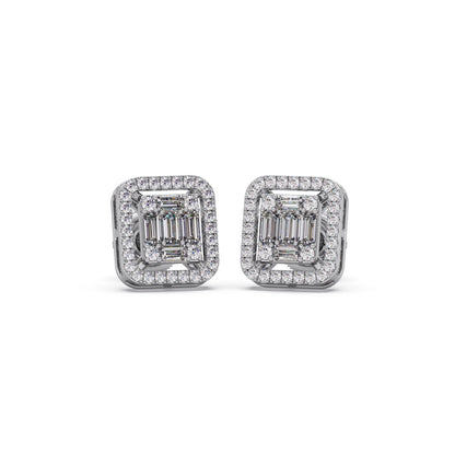 Baguette & Round Halo Earrings
