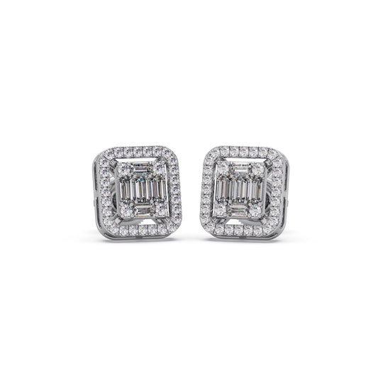 Baguette & Round Halo Earrings