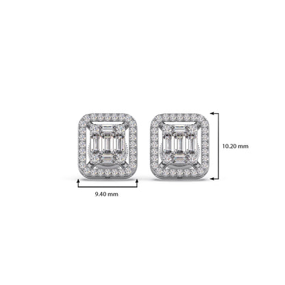 Baguette & Round Halo Earrings