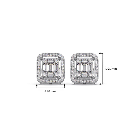 Baguette & Round Halo Earrings