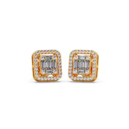 Baguette & Round Halo Earrings