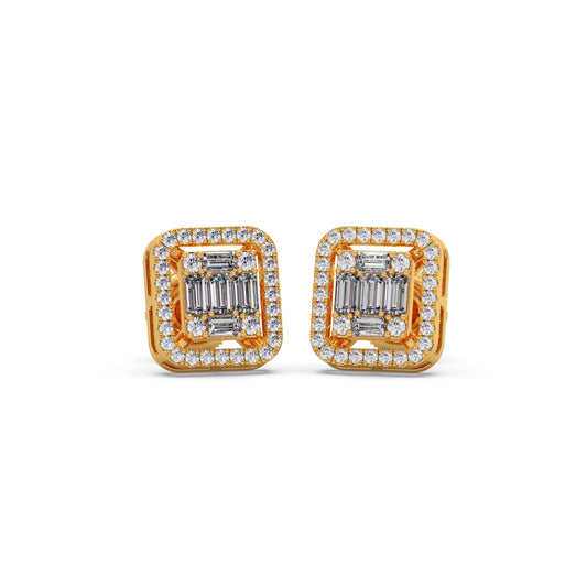 Baguette & Round Halo Earrings