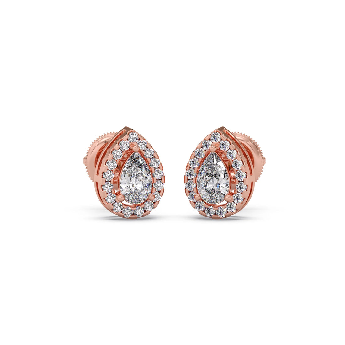 Gold Pear Halo Diamond Earrings