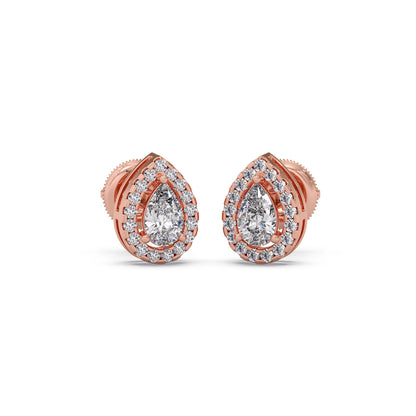 Gold Pear Halo Diamond Earrings