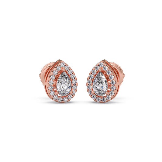 Gold Pear Halo Diamond Earrings