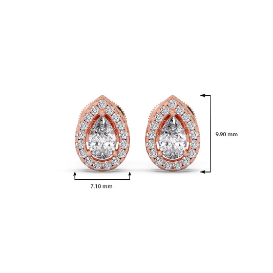 Gold Pear Halo Diamond Earrings