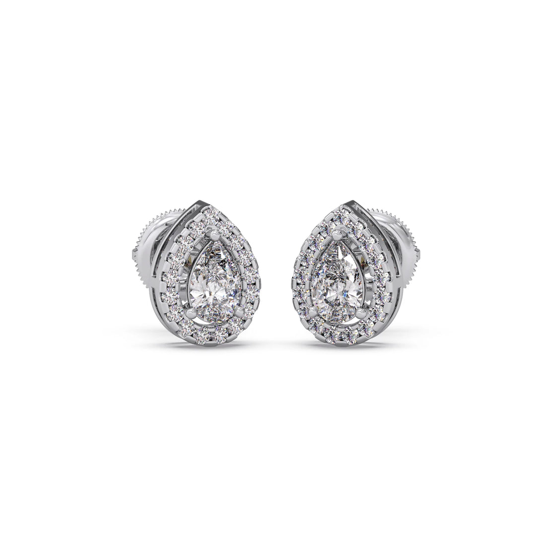 Gold Pear Halo Diamond Earrings
