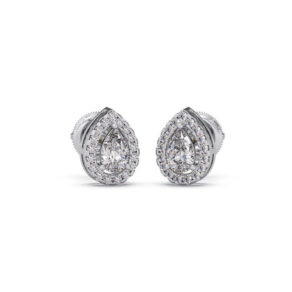 Gold Pear Halo Diamond Earrings