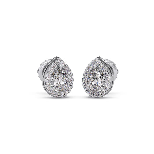 Gold Pear Halo Diamond Earrings