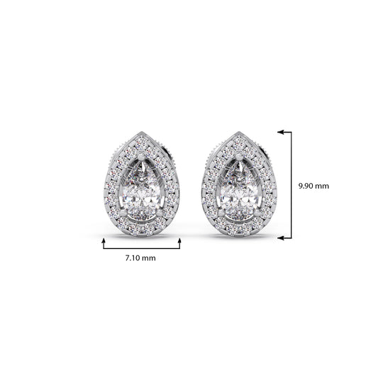 Gold Pear Halo Diamond Earrings