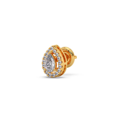 Gold Pear Halo Diamond Earrings