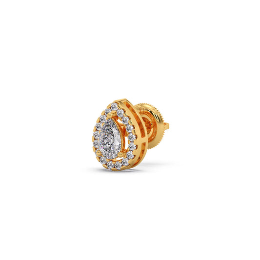 Gold Pear Halo Diamond Earrings