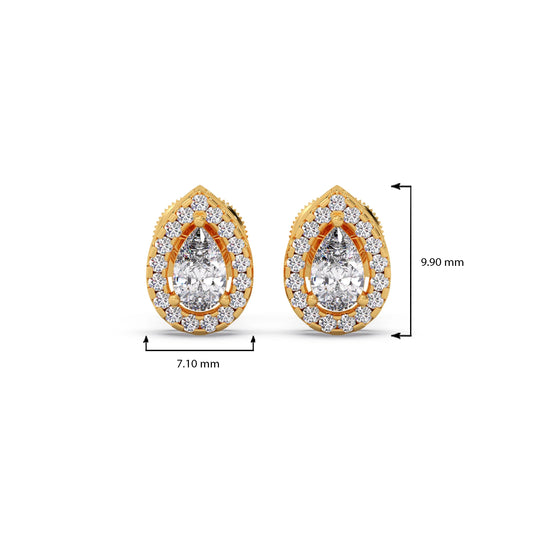 Gold Pear Halo Diamond Earrings