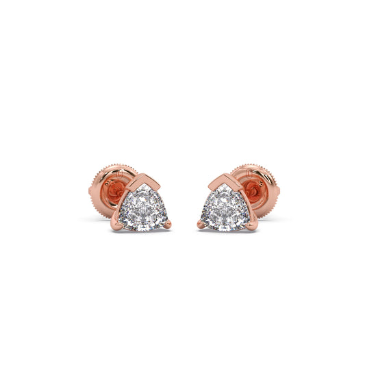 Half Bezel & Claw Prong Set Smallitaire Trillion Shape Diamond Earring
