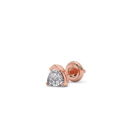 Half Bezel & Claw Prong Set Smallitaire Trillion Shape Diamond Earring