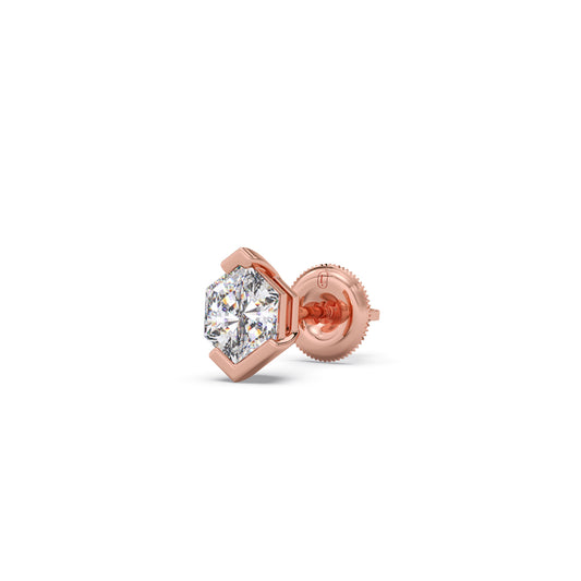 Half Bezel Set Tenz Hexa Cut Solitaire Earring