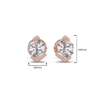 Half Bezel Set Tenz Hexa Cut Solitaire Earring
