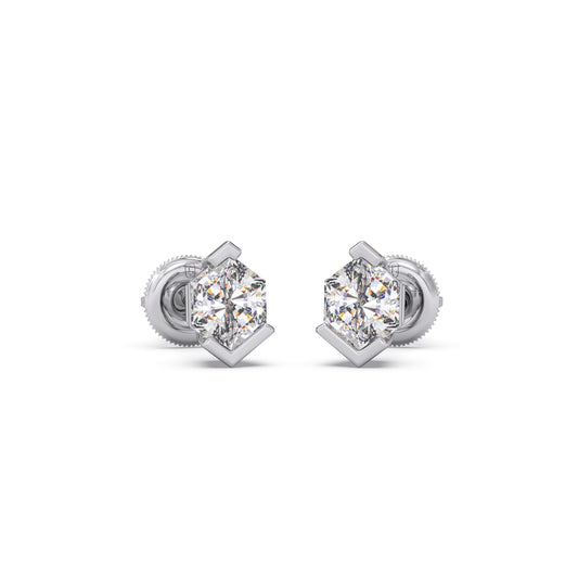 Half Bezel Set Tenz Hexa Cut Solitaire Earring