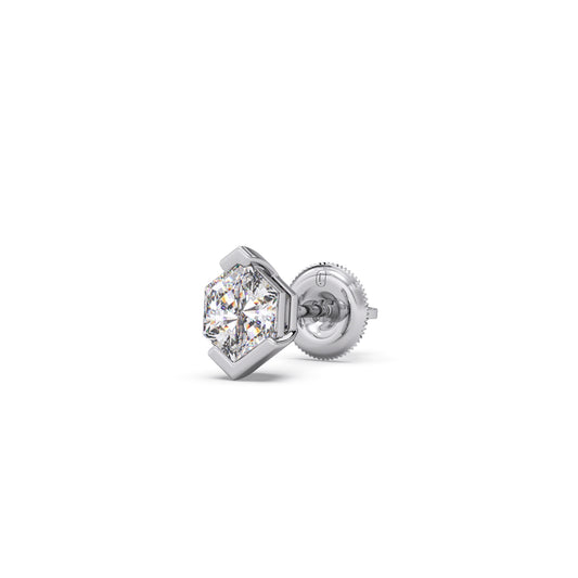Half Bezel Set Tenz Hexa Cut Solitaire Earring