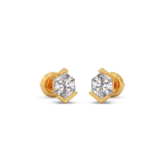 Half Bezel Set Tenz Hexa Cut Solitaire Earring