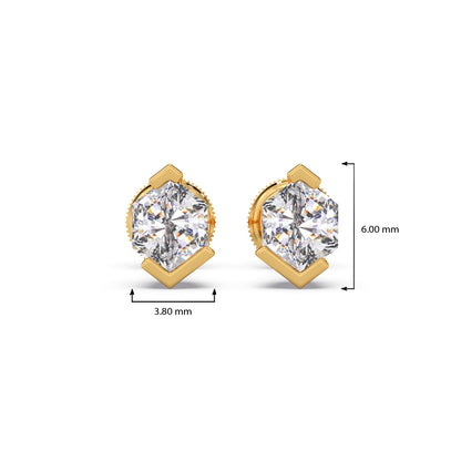 Half Bezel Set Tenz Hexa Cut Solitaire Earring