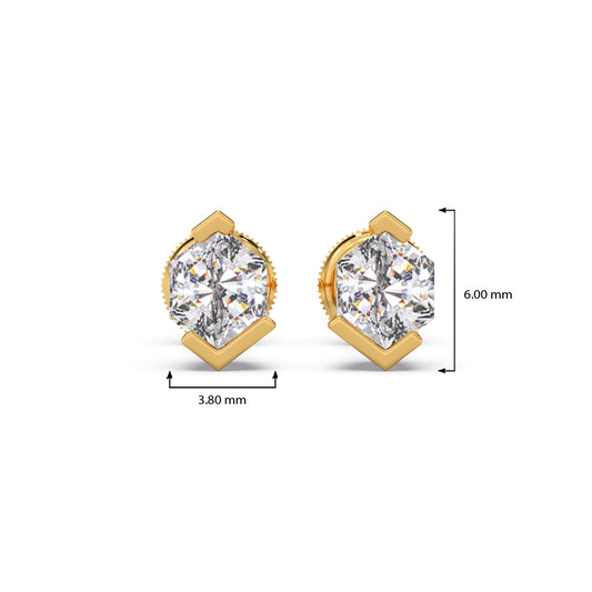 Half Bezel Set Tenz Hexa Cut Solitaire Earring
